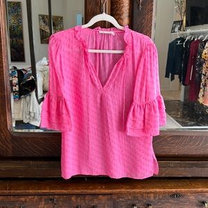 Alice and Olivia pink top with flared sleeve